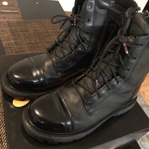 Men's Black Leather Tactical Lace-Up Zip Boots